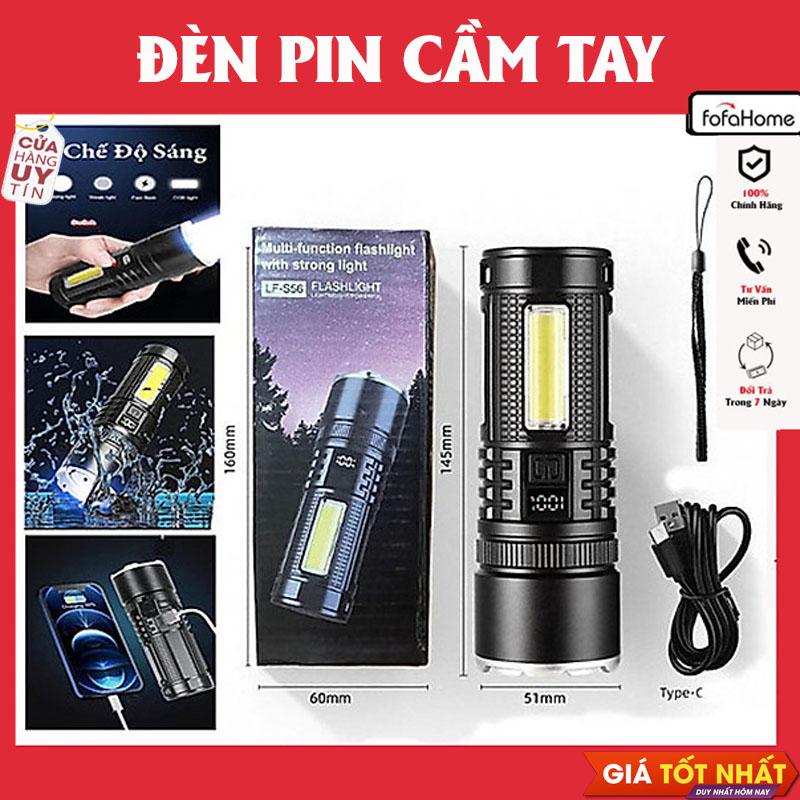 Đèn Pin Siêu Sáng LS-S56 Cầm Tay 4 Chế Độ Sáng Sạc Sạc Nhanh Type C Chiếu Sáng Khoảng Cách Lên Đến 2000m Tích Hợp Đèn COB Tích Hợp Làm Pin Dự Phòng