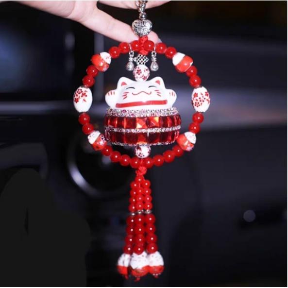 Treo gương chiếu hậu ô tô MÈO THẦN TÀI đính đá hàng cao cấp - Dũng An Shop
