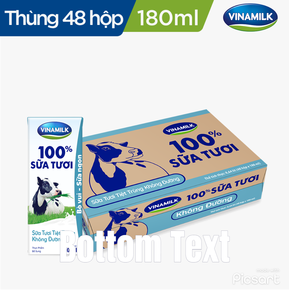 Thùng 48 Hộp Sữa Tươi Tiệt Trùng Vinamilk 100% Không Đường 180ml