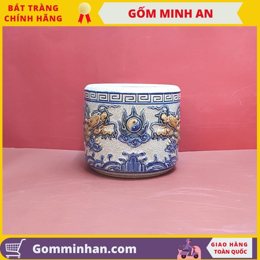 Bát Hương Thờ Gốm Sứ Men Rạn Đắp Nổi Hàng Thủ Công Tinh Xảo Nghệ Nhân Phạm Đạt Bát Tràng- Gốm Minh An Bát Tràng