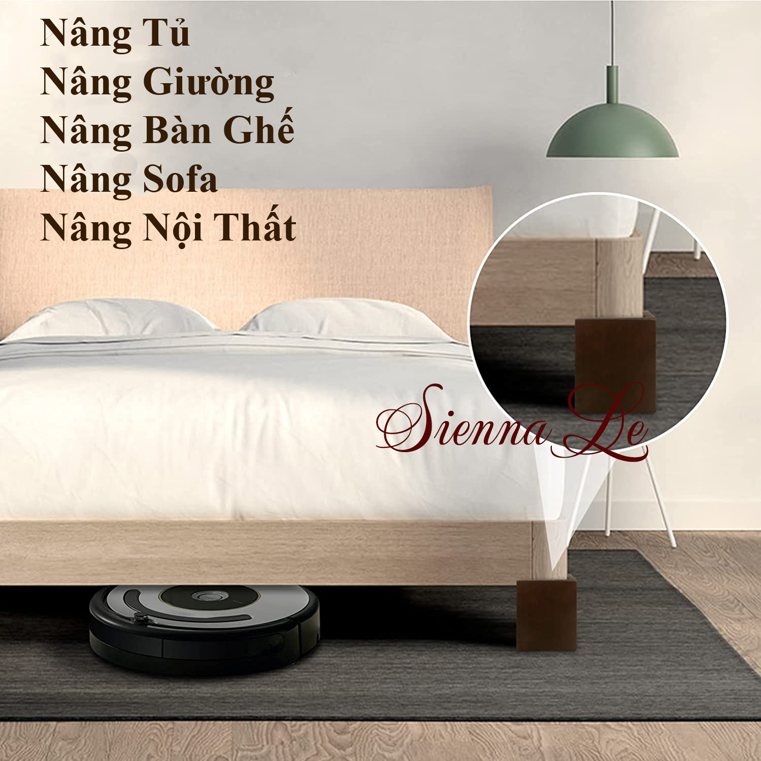 BỘ GỖ NÂNG CHÂN BÀN GHẾ TỦ GIƯỜNG NỘI THẤT BED RISERS  - NÂNG CAO TỪ 6,7 cm ĐẾN 7,7 cm MÀU NÂU (BỘ 8 CÁI)