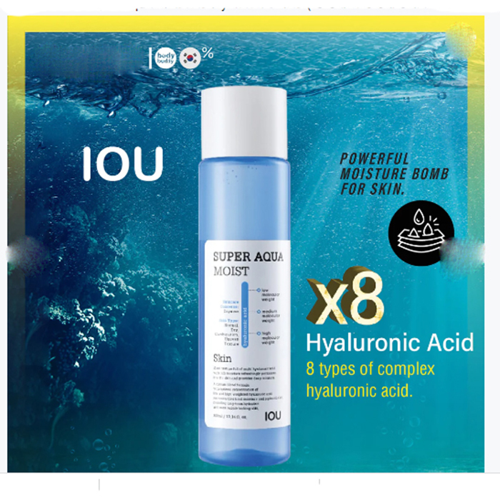 Nước hoa hồng Welcos IOU Super Aqua Moist Toner cung cấp độ ẩm cho da với nho biển và dầu Argan 300ml