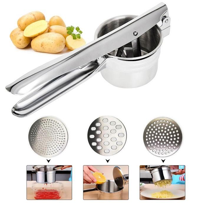 Dụng cụ Nghiền khoai tây, ép củ quả, làm bún mì 3 vỉ khuôn inox