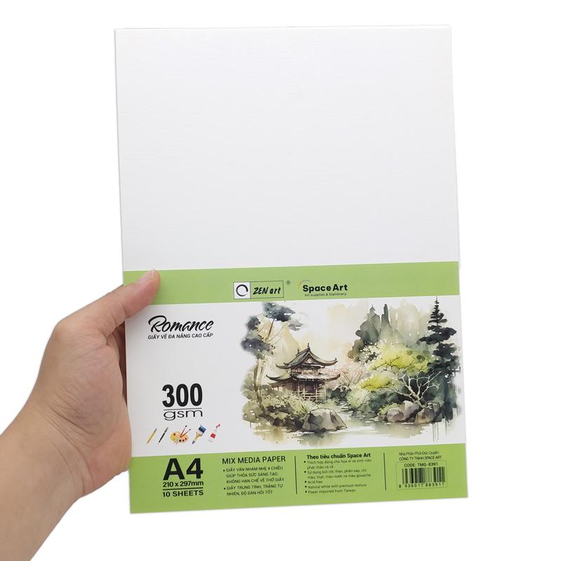 Giấy Vẽ Đa Năng Romance - A4 300gsm - Mix Media Paper - Zen Art TMG 8389 (10 Tờ)