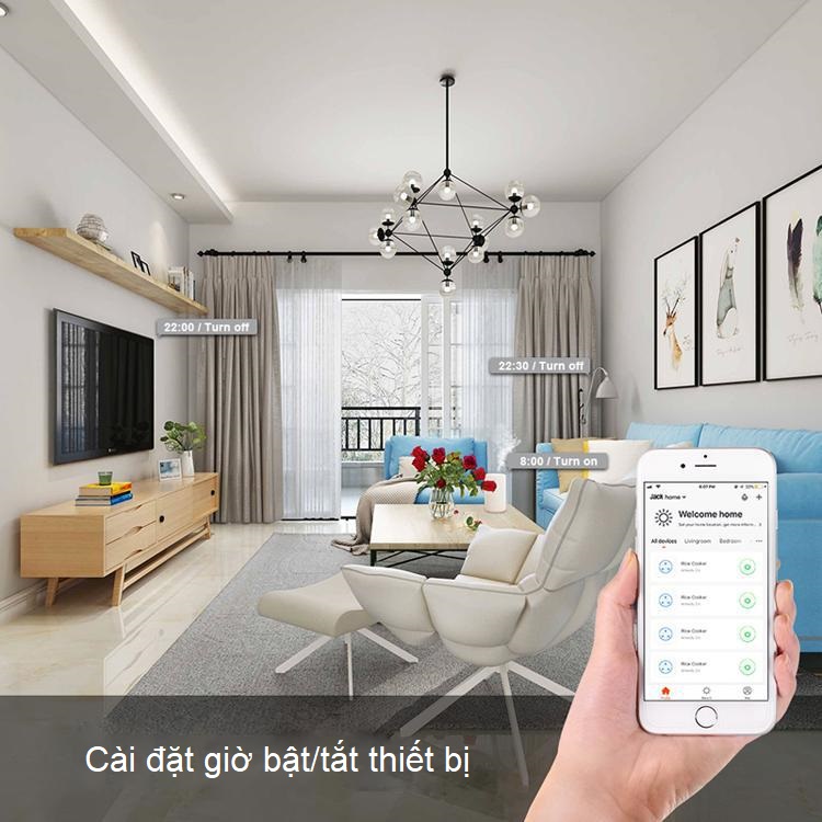 Ổ cắm thông minh ĐKTX wifi cao cấp, sử dụng cho thiết bị công suất lớn D29 ( Tặng kèm 04 nút kẹp cao su giữ dây điện cố định ngẫu nhiên )