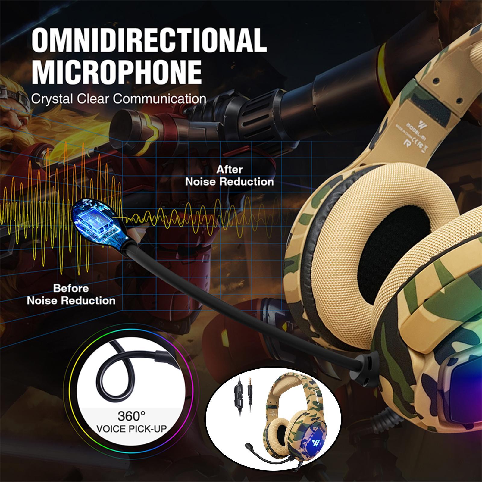 RGB Gaming Headset w/Mic RGB LED Headphones Stereo Bass Desert