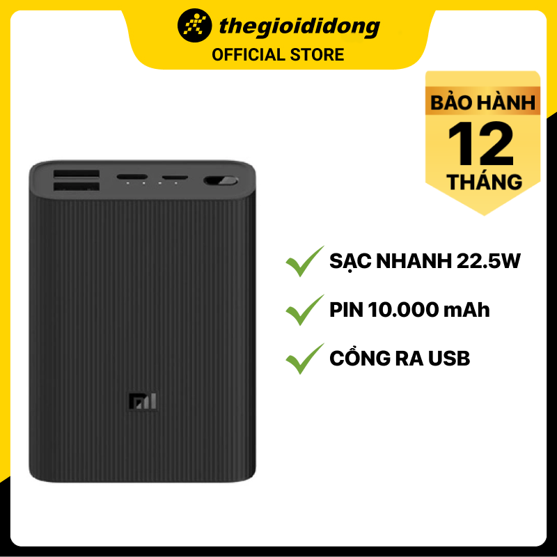 Pin sạc dự phòng Polymer 10.000 mAh Type C Xiaomi Power Bank 3 Ultra Compact - Hàng chính hãng