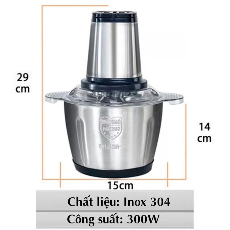 Máy xay thịt đa năng inox 304 2L - Cối xau thịt inox 4 lưỡi dao thép không gỉ, xay thịt, cá, rau củ, hoả quả tiện lợi