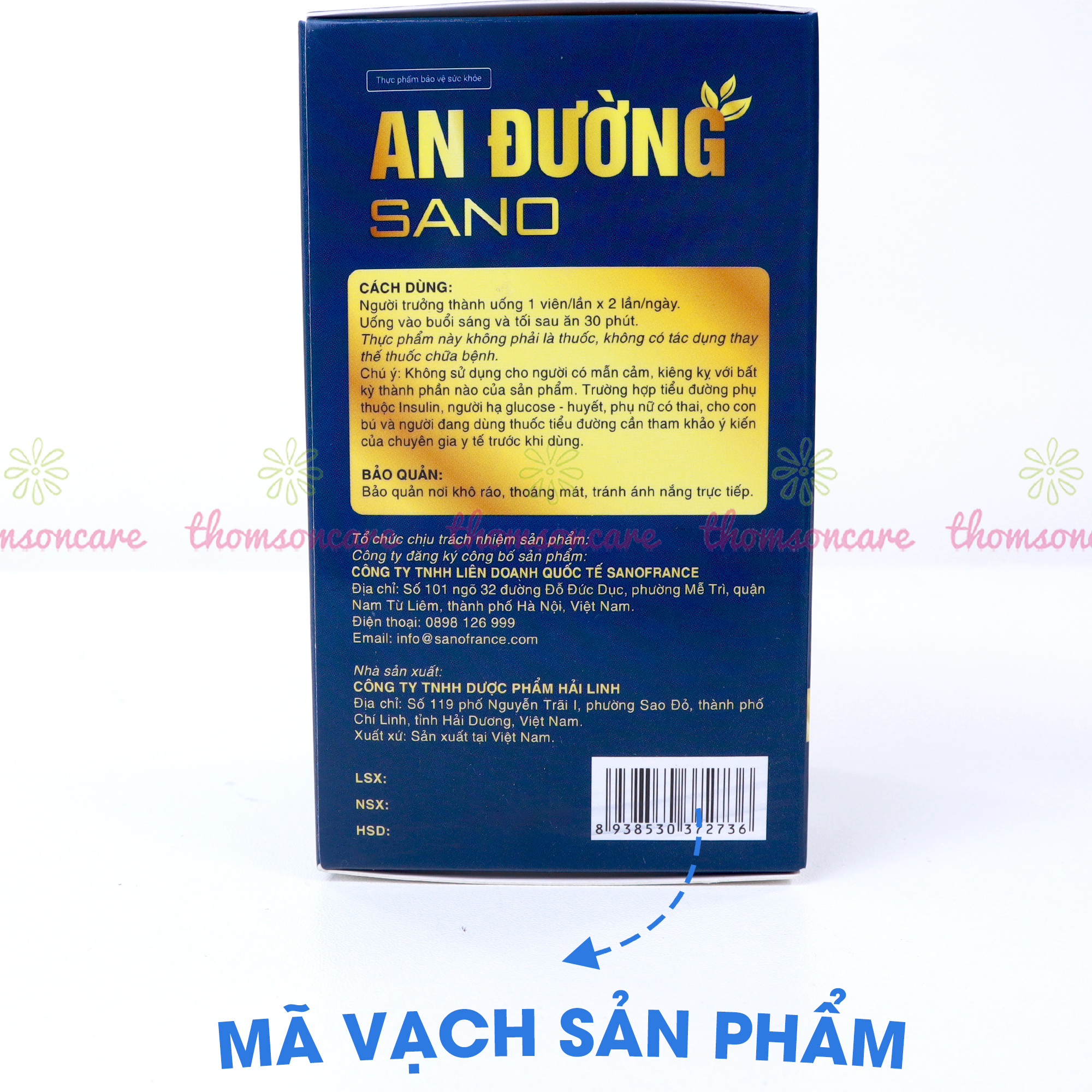 Ổn định đường huyết An Đường Sano - Giúp cải thiện chỉ số đường huyết từ Dây thìa canh, mướp đắng - Hộp 60 viên - Thomsoncare