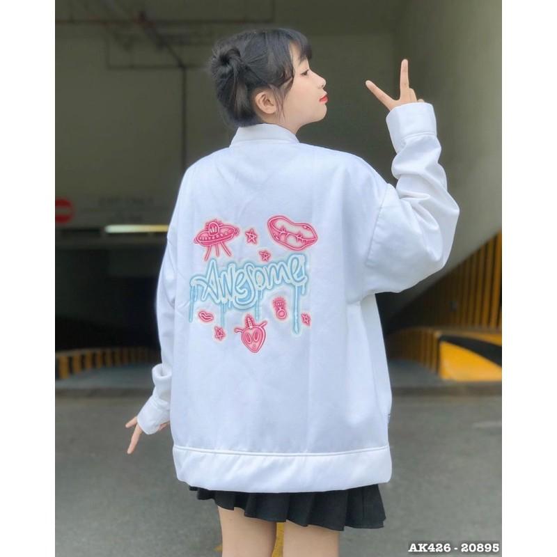 Áo Khoác Cardigan Nữ Nỉ Bông Dày Dặn Hàng QC Chống Nắng in AWESOME