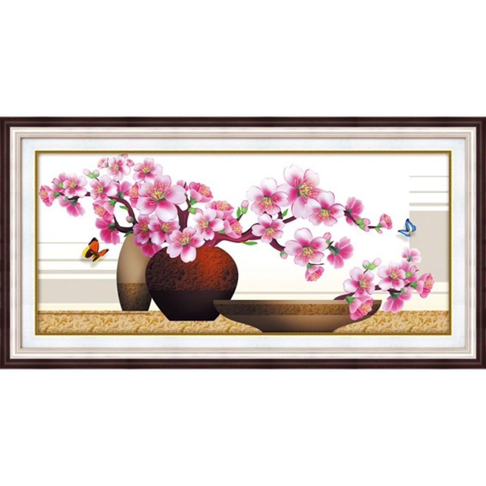 Tranh đính đá Hoa đào khoe sắc DF2495 – Tự đính