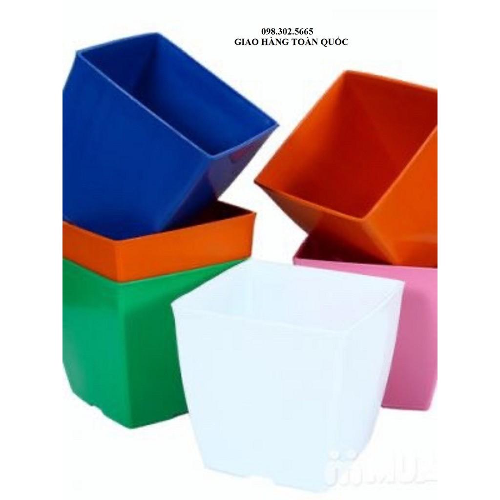 Bộ 5 chậu nhựa vuông V20 trồng cây nhiều màu - HT 20x20 cm