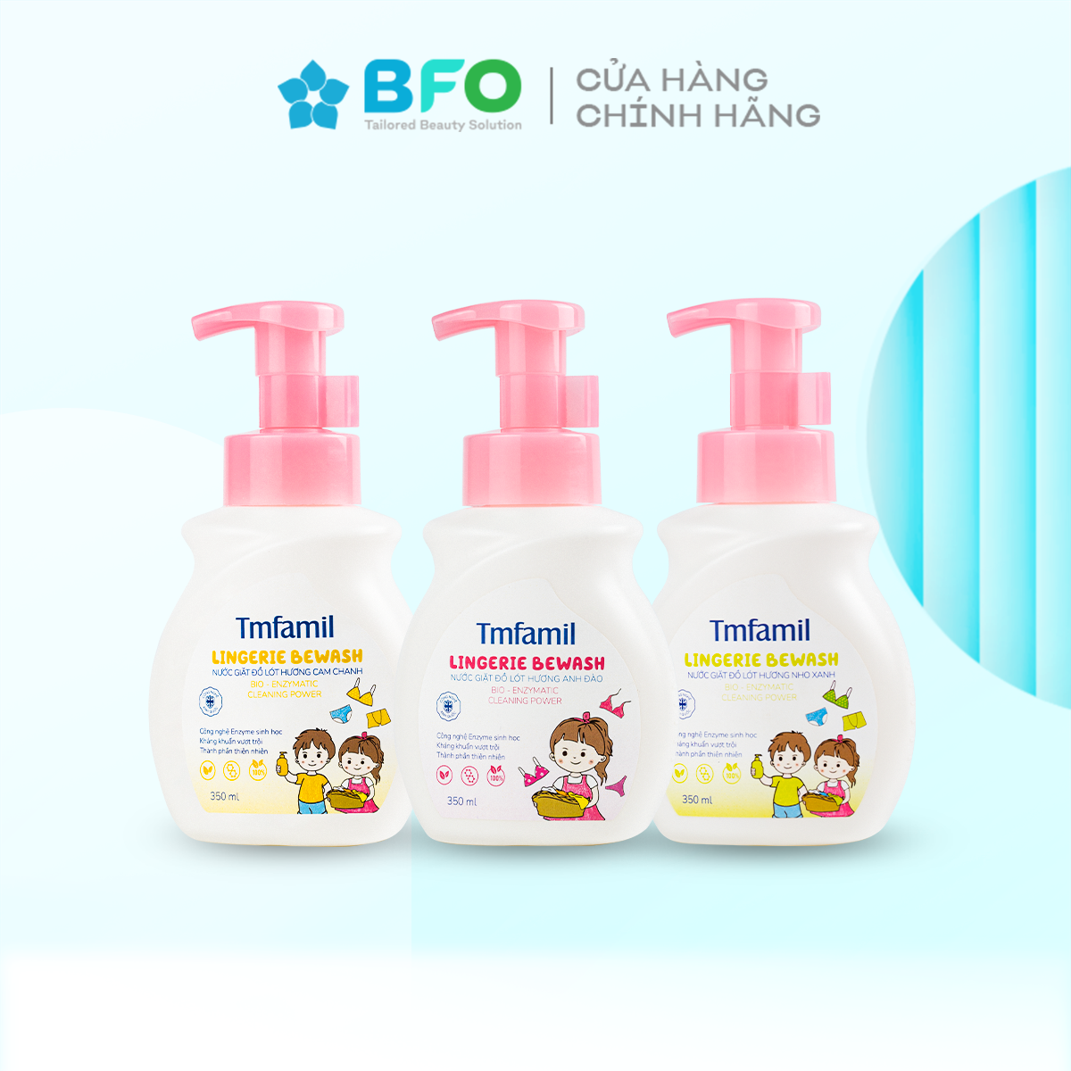 Nước Giặt Đồ Lót Sinh Học Chuyên Dụng BeWash Kháng Khuẩn Hương Anh Đào/ Cam Chanh/ Nho Dung Tích 350ML