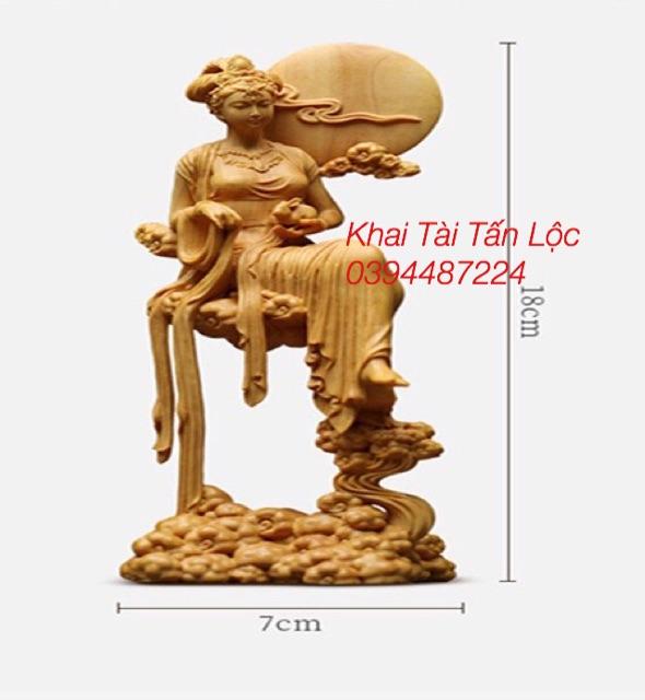 Tượng Tiên Nữ Hằng Nga gỗ hoàng dương phong thủy cao 18 cm