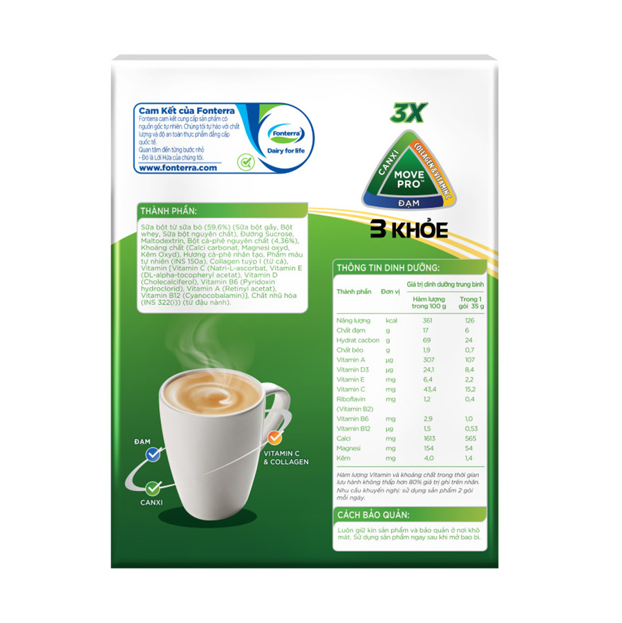 Combo 3 Sữa Bột Anlene Gold 3X vị Cà phê (Hộp giấy 280g)