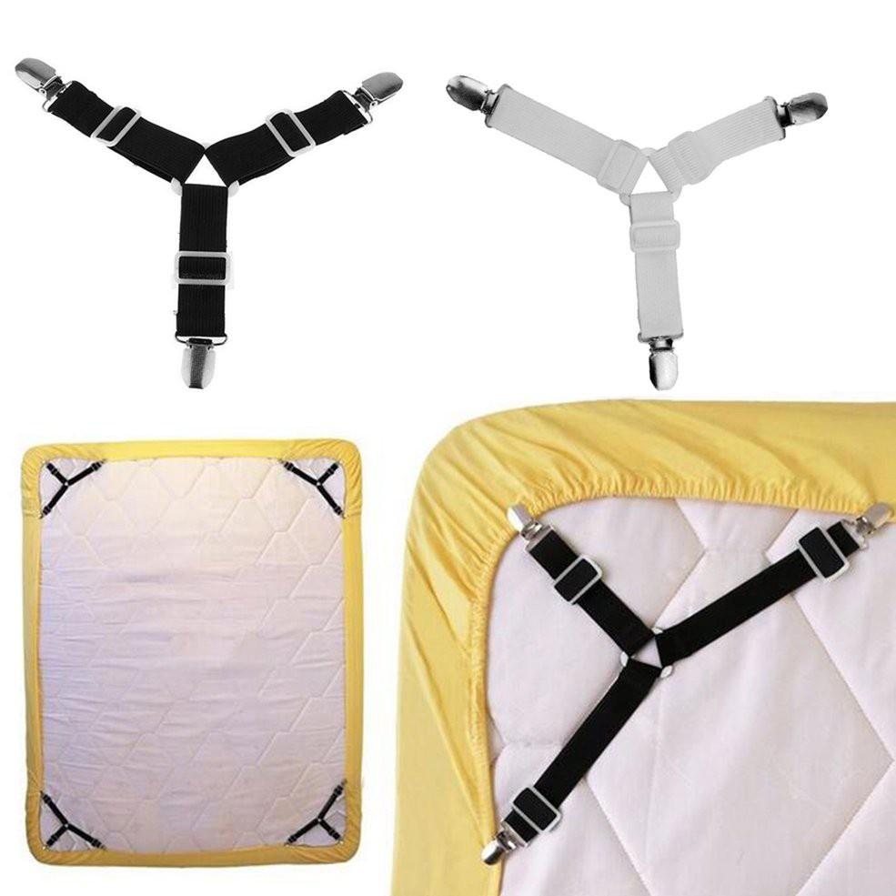 Combo 4 kẹp ga trải giường chống xê dịch, cố định đầu kẹp bằng innox được nối bằng dây thun có độ co giãn tốt