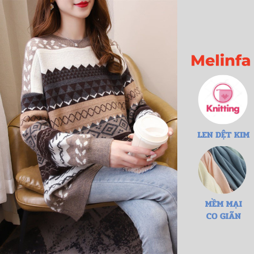 Áo len dệt kim họa tiết thổ cẩm len Quảng Châu mềm mịn co giãn mã VAA0349