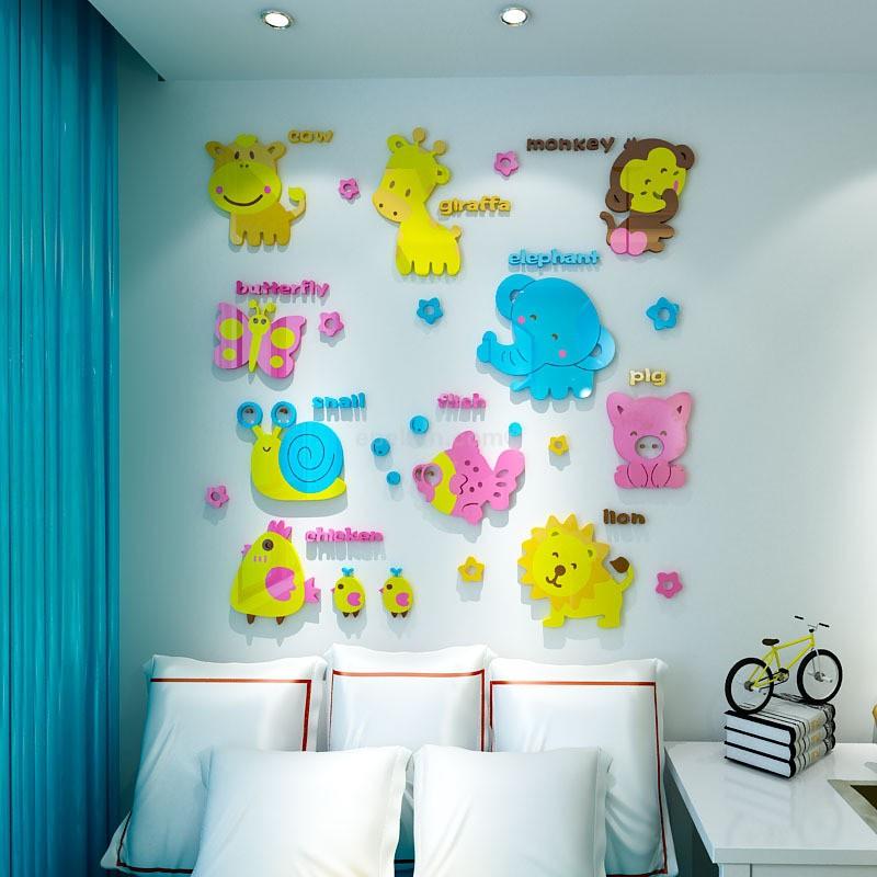 Tranh dán tường mica 3d decor khổ lớn trang trí mầm non, mẫu giáo, phòng cho bé