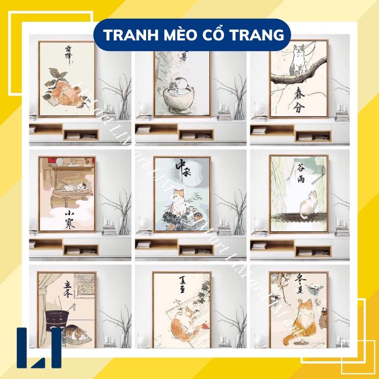 Tranh sơn dầu số hoá có khung - Tranh tô màu theo số mèo cổ trang