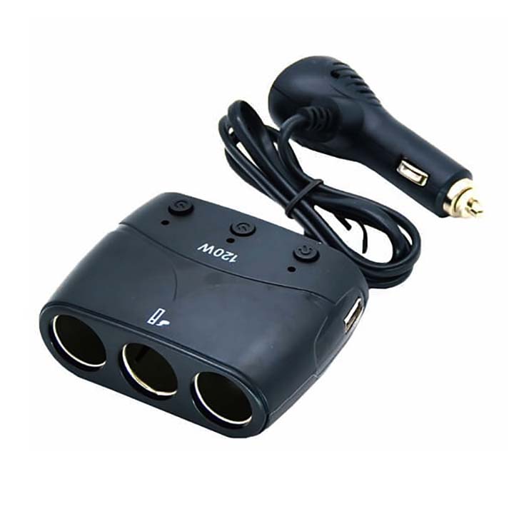 Bộ Chia Tẩu Sạc Dành Cho Xe Ô Tô 3 Cổng Tẩu & USB Model 1677 IN-CAR OLESSON