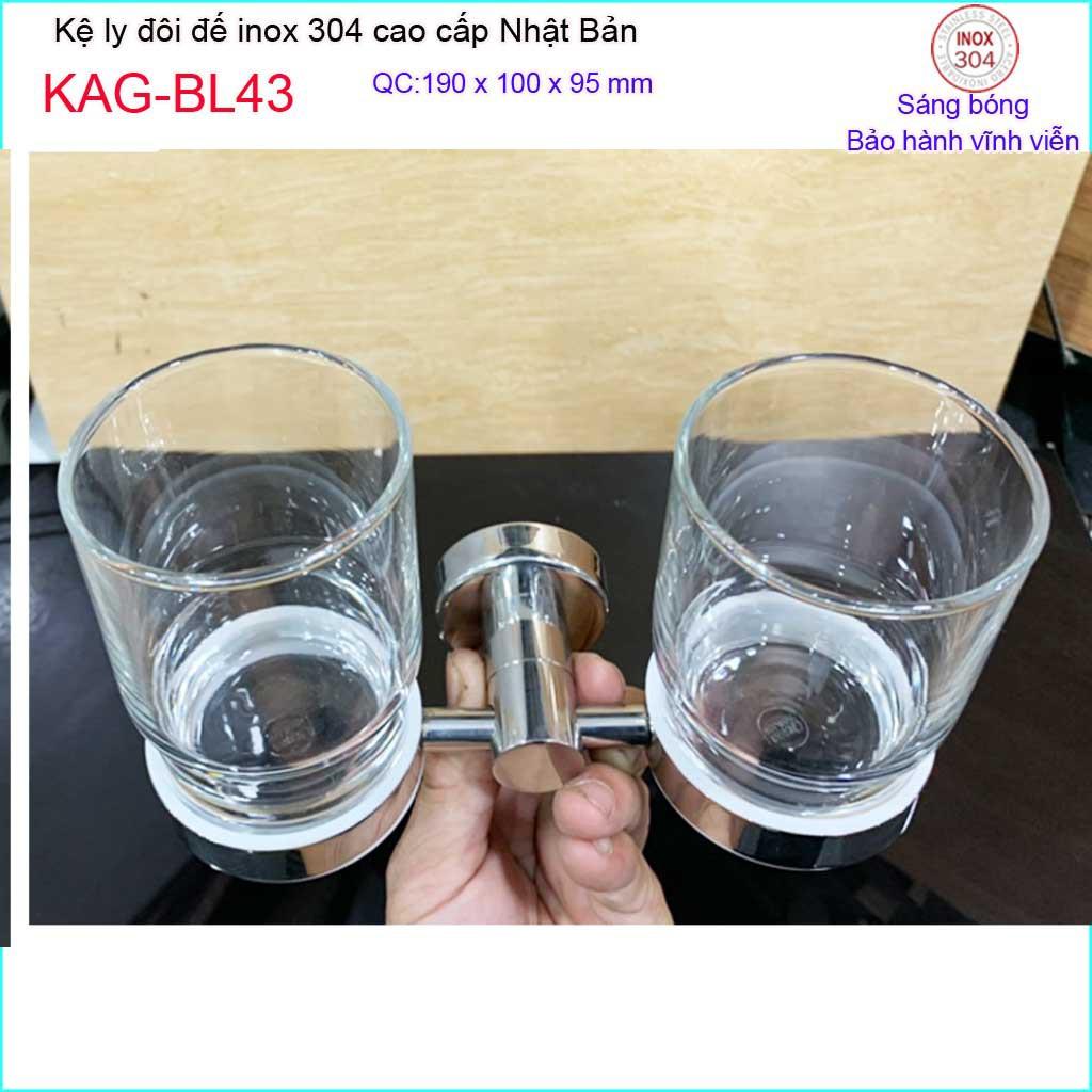 Kệ ly đôi, Kệ ly inox kace, kệ để ly bàn chải inox 304 Nhật Bản KAG-BL43-ly đôi