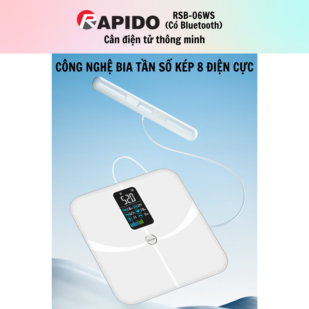 Cân sức khỏe thông minh Rapido RSB-06WS - Hàng chính hãng - Bảo Hành 12 Tháng