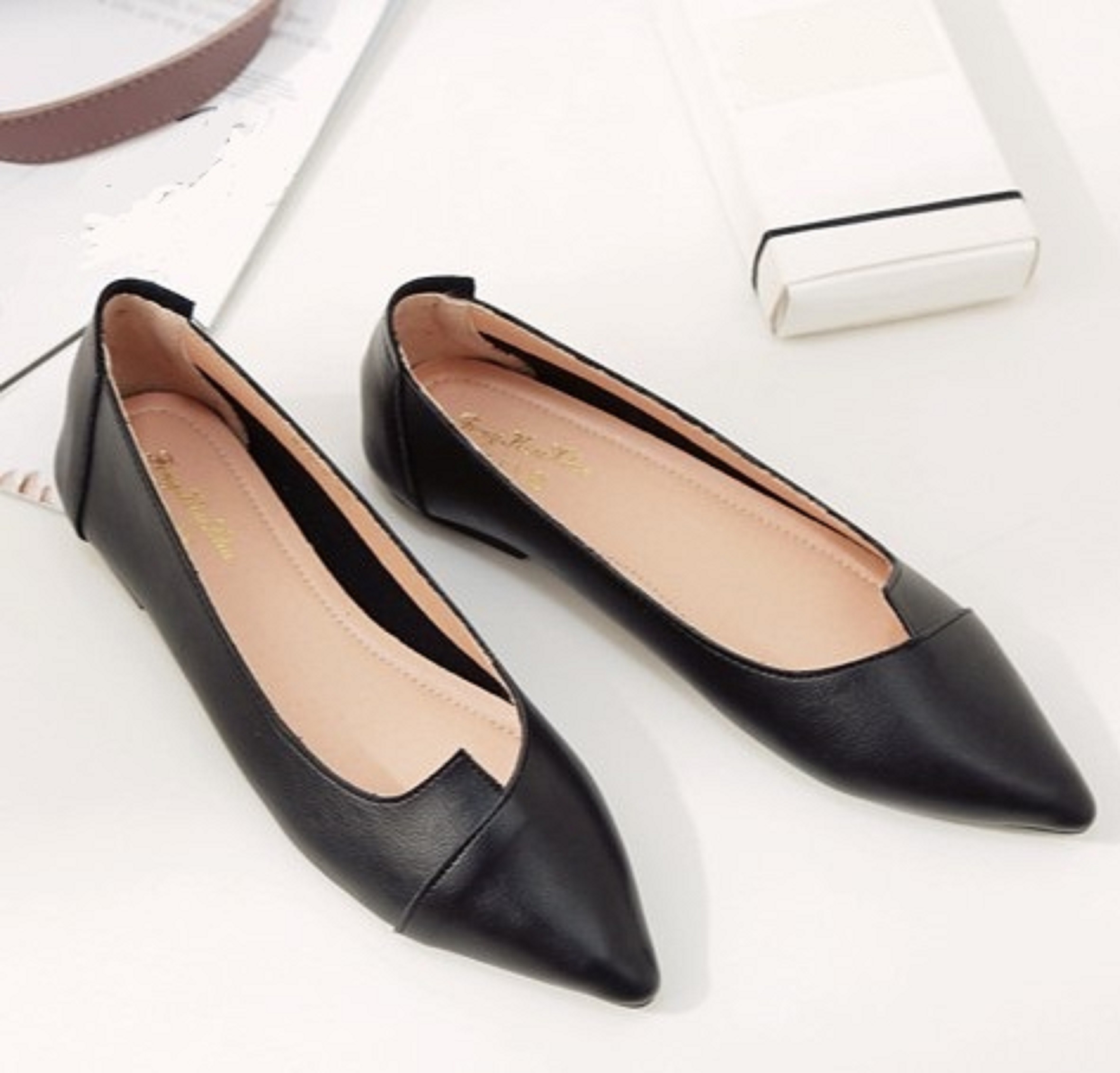 Giày bệt nữ da mềm đẹp tinh tế bigsize TVB2 có 2 màu kem và đen, size to, ngoại cỡ da đẹp mang êm