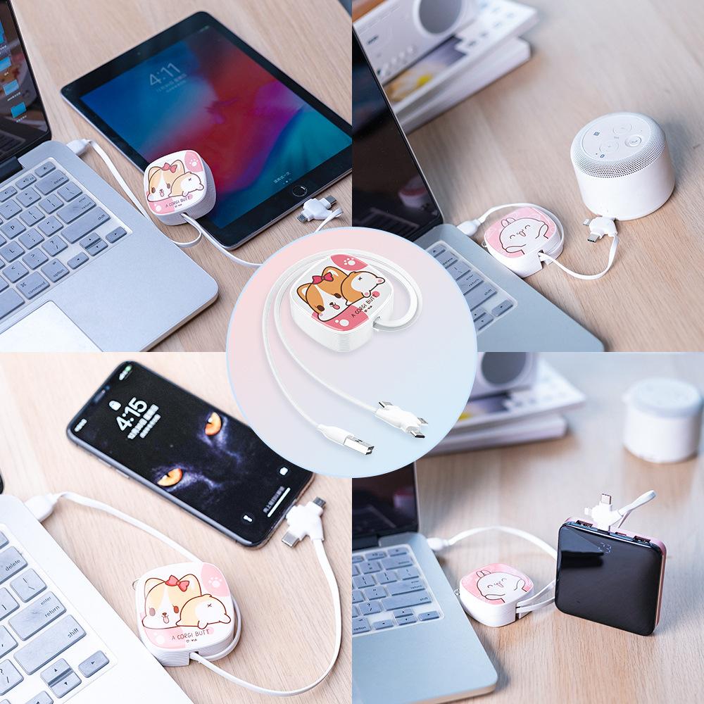 Phong cách mới nhất phù hợp với cáp dữ liệu kính thiên văn của Apple Cáp sạc iPhone ba trong một USB sạc nhanh một lần kéo ba tùy chỉnh quà tặng