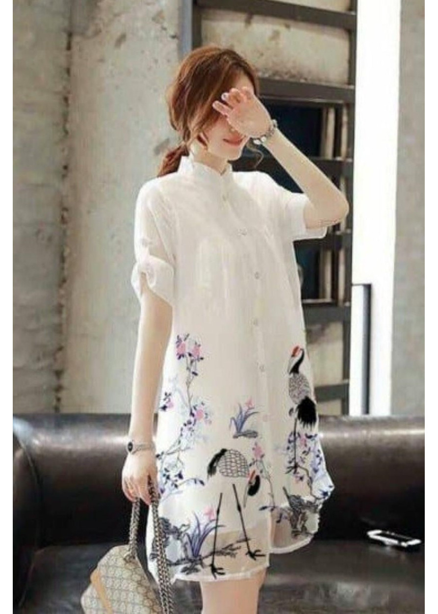 ĐẦM SUÔNG SƠ MI HỌA TIẾT HẠC