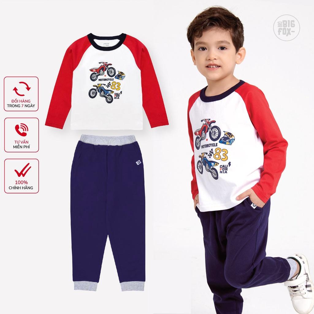 Bộ thu đông bé trai thể thao mặc nhà BIGFOX - MISS MEOW, bộ đồ dài tay trẻ em cotton thun từ 2 đến 8 tuổi 10kg - 26kg