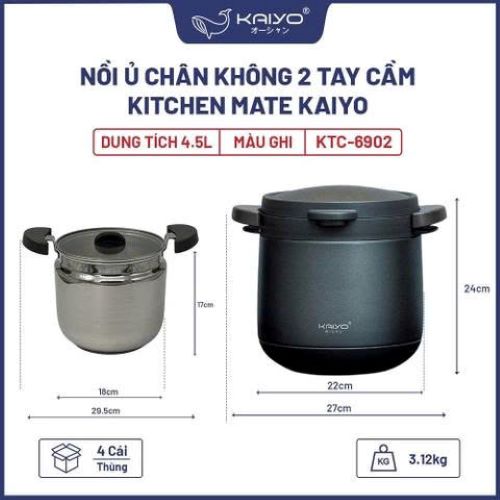 Nồi ủ chân không 2 tay cầm Kitchen Mate Kaiyo KTC-6902, dung tích 4,5L hàng chính hãng