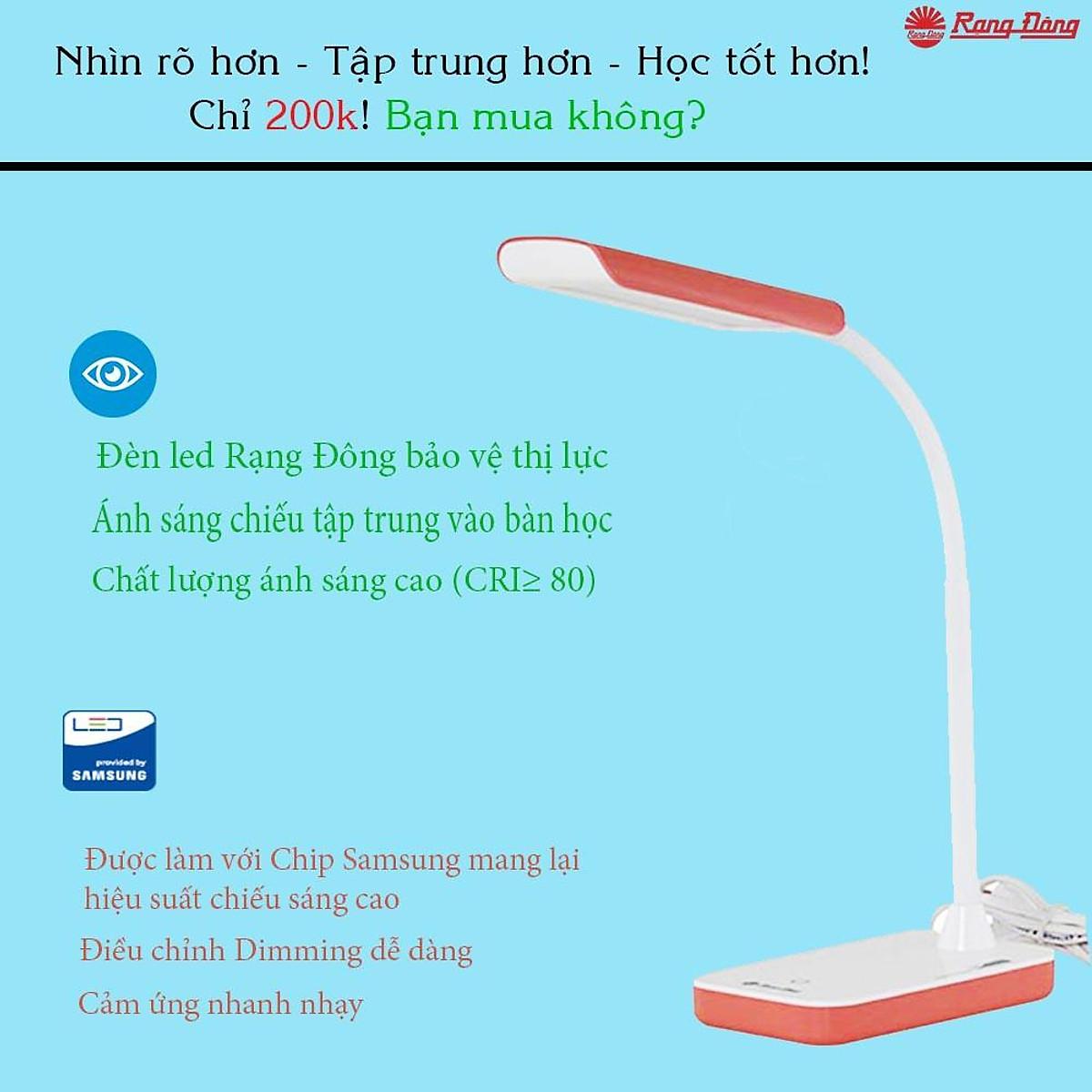 Đèn Bàn Cảm Ứng Rạng Đông RD-RL-20.LED V2 Chống Cận Thị, Tiết Kiệm Điện, Thân Thiện Môi Trường - Màu Xanh