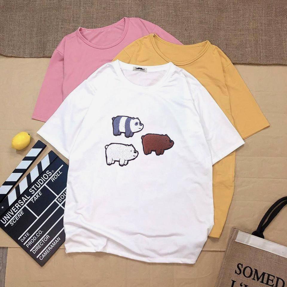 Áo thun unisex tay lỡ 3 chú gấu vải dày mịn 20N1239