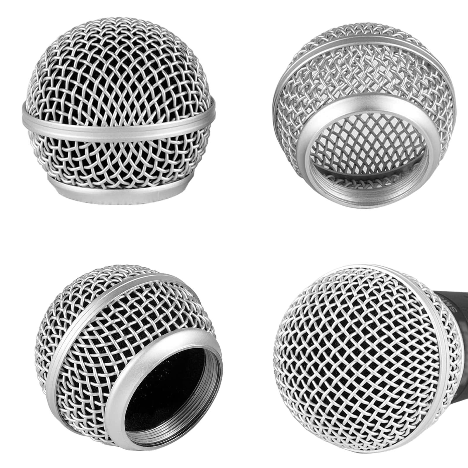 Đặt 4 đầu micrô kim loại với miếng bọt biển, tương thích với micrô SM58 bạc