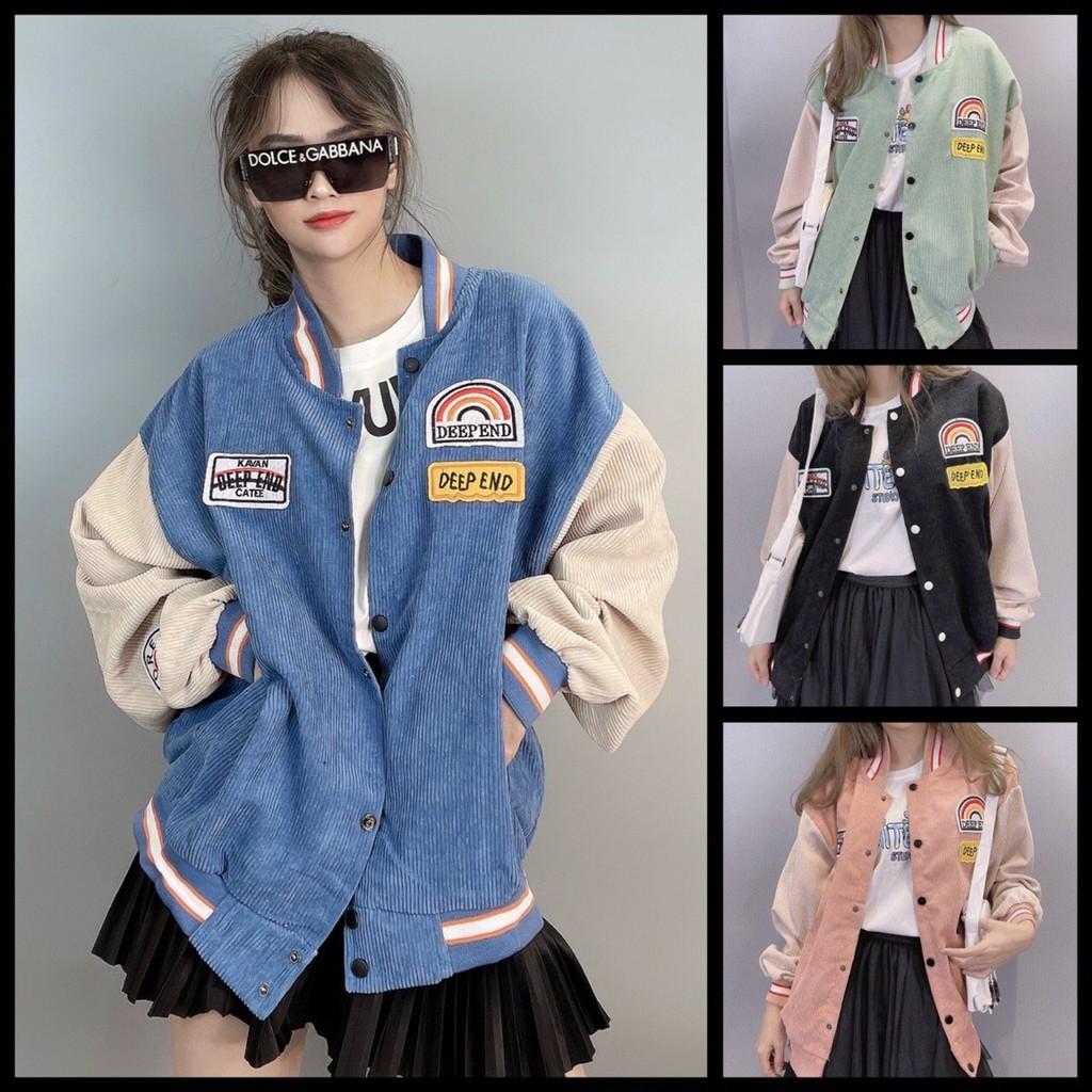 Áo Khoác Nhung Gân Bomber Logo DEEP Form Rộng - Unisex Nam Nữ Couple Ulzzang KUN