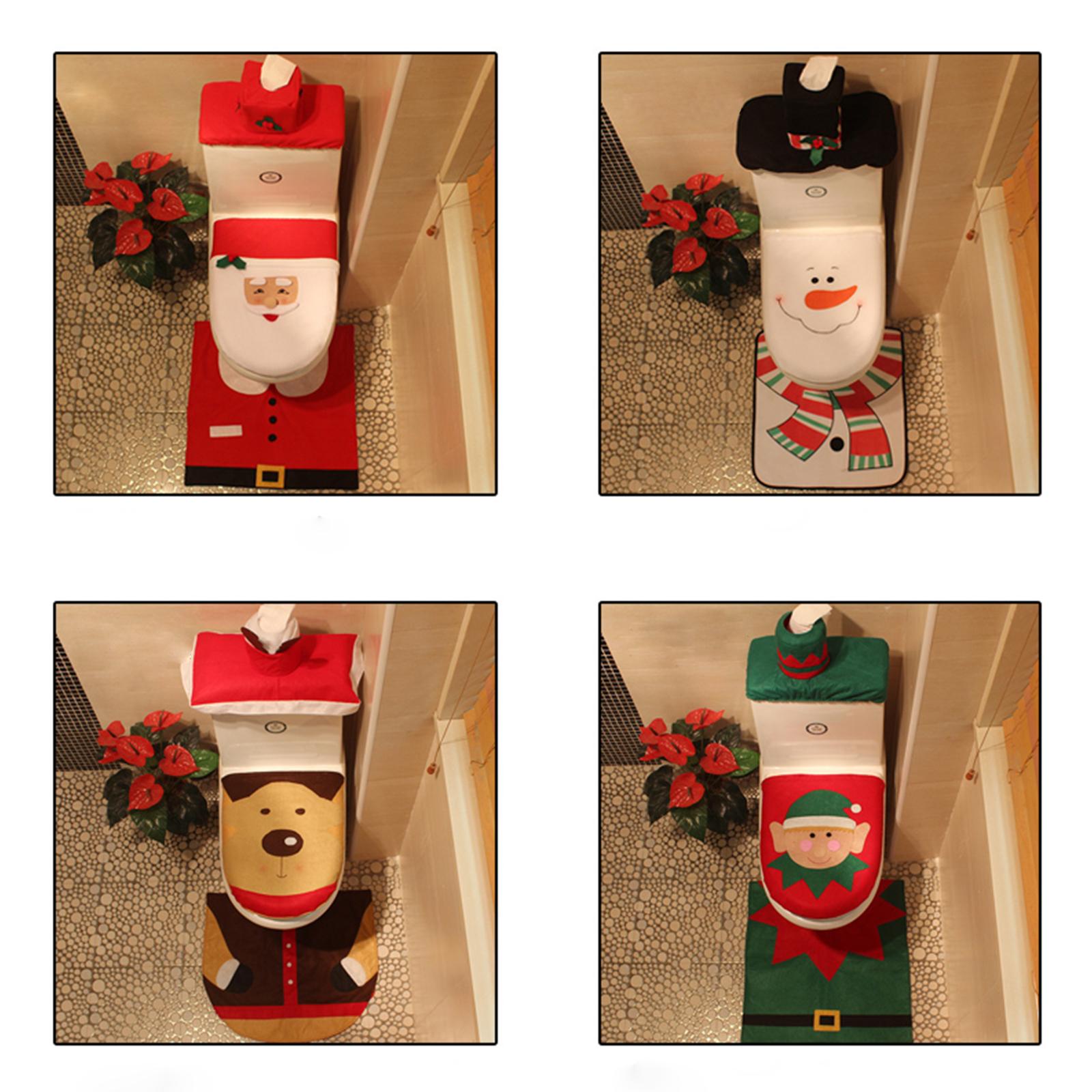 Thảm trải bồn cầu hình Giáng sinh bộ 3 cái, bằng vải thấm hút nhanh