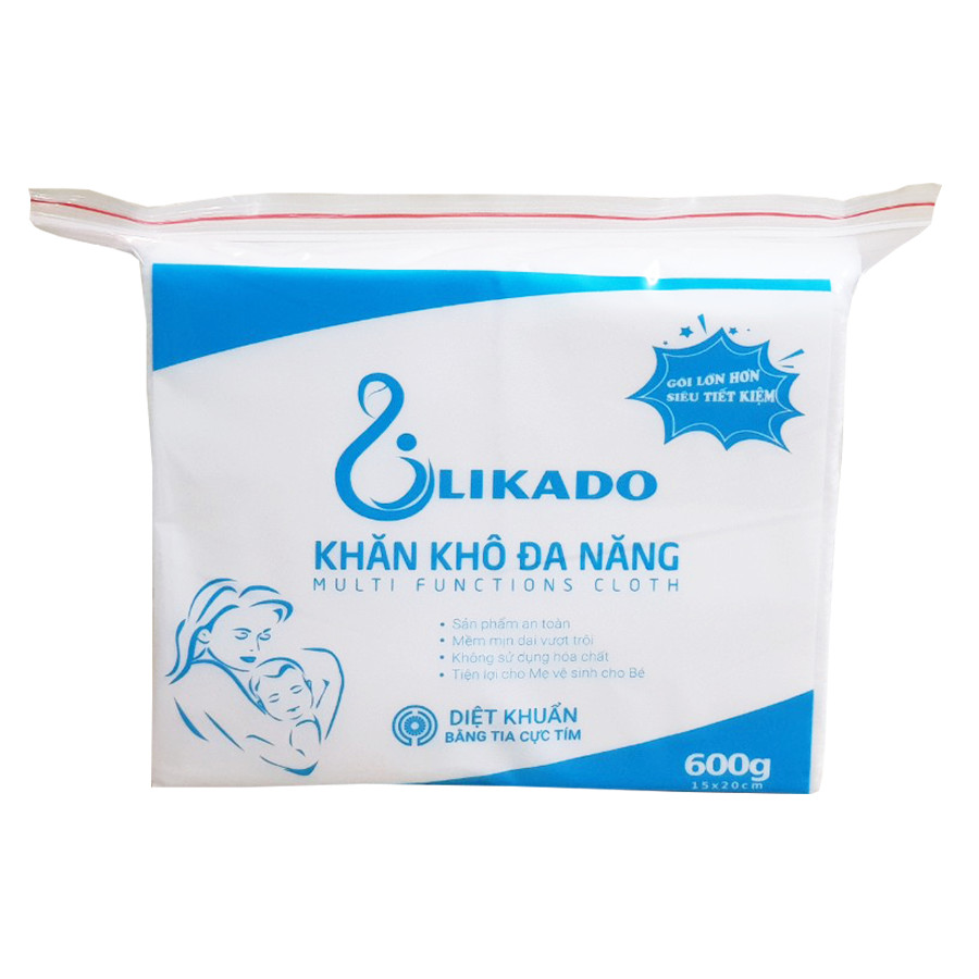 Khăn khô đa năng LIKADO  loại 600gram kích thước 15x20 khoảng 550 tờ dùng cho mẹ và bé (COMBO 2 GÓI)