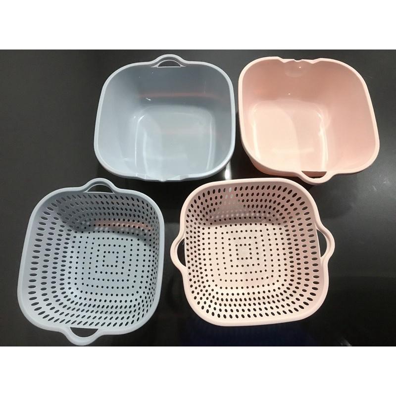 Bộ Thau Rổ 2 Lớp Vuông Nhựa Việt Nhật 2 Món, Bộ Rổ Kèm Chậu Hứng Nước Rau Củ Nhà Bếp Tiện Lợi