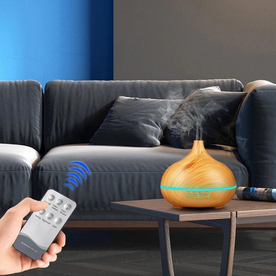 Máy Xông Tinh Dầu Vân Gỗ Có Remote Điều Khiển Từ Xa