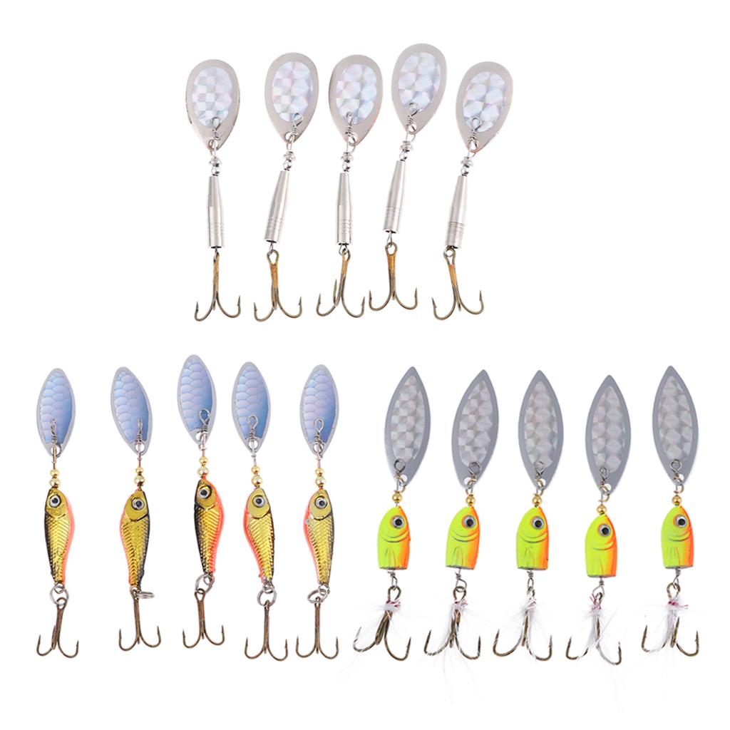 5 Pieces Metal Hard Fishing Lures Spinner Bionic Baits with Treble Hooks A