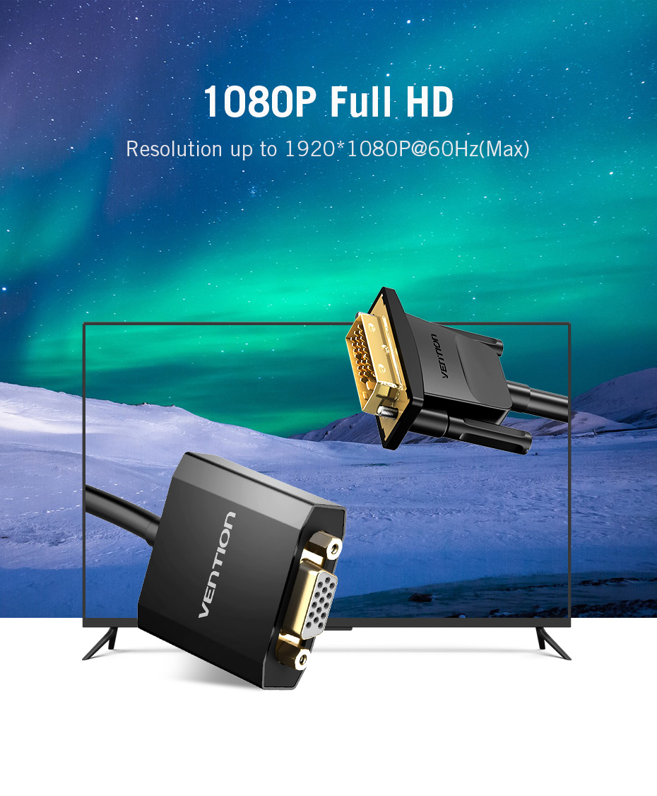 Cáp chuyển đổi DVI(24+1) ra VGA Hỗ trợ độ phân giải 1920x1080-EBABB VENTION- HÀNG CHÍNH HÃNG