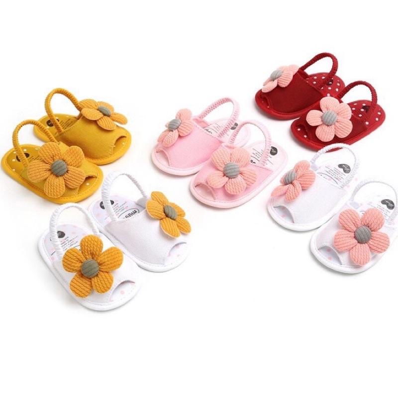 Giày sandal cho bé gái sơ sinh tập đi - giày đế chống trượt hình nơ và bông hoa dễ thương - giày dép cối áo quần trẻ em