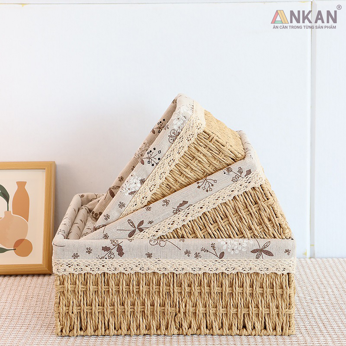 Giỏ Mây Cỡ Lớn Đựng Đồ Đa Năng Decor Trang Trí Vintage, Rổ Cói Đựng Quần Áo Có Khung Sắt