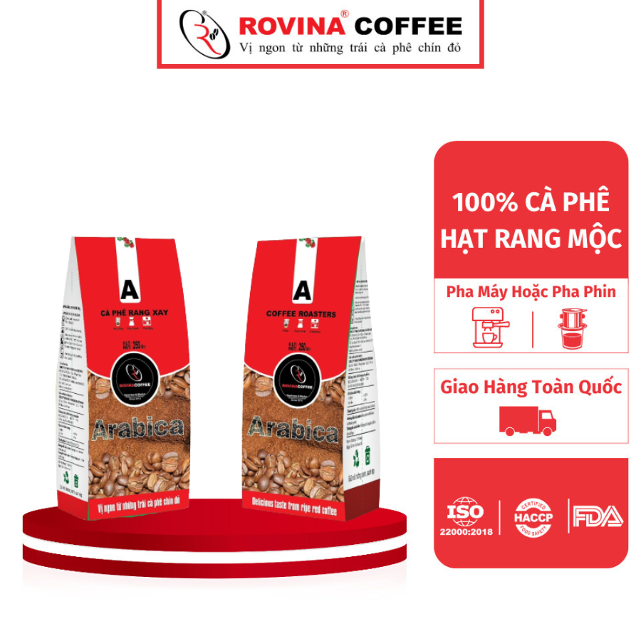 Cà Phê Arabica Cầu Đất - Pha Máy - Gói 250gr Nguyên Hạt Hương Vị Đậm Đà Cân Bằng Hoàn Hảo Rovina Coffee