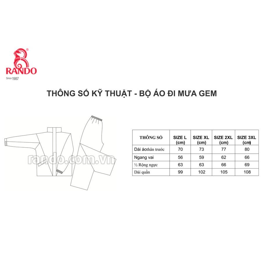 Áo Mưa Bộ RANDO Chính Hãng, Vải Dù Thời Trang Cao Cấp, Đi Mưa Bền Bỉ Không Thấm Nước Dành Cho NAM NỮ Đi Phượt