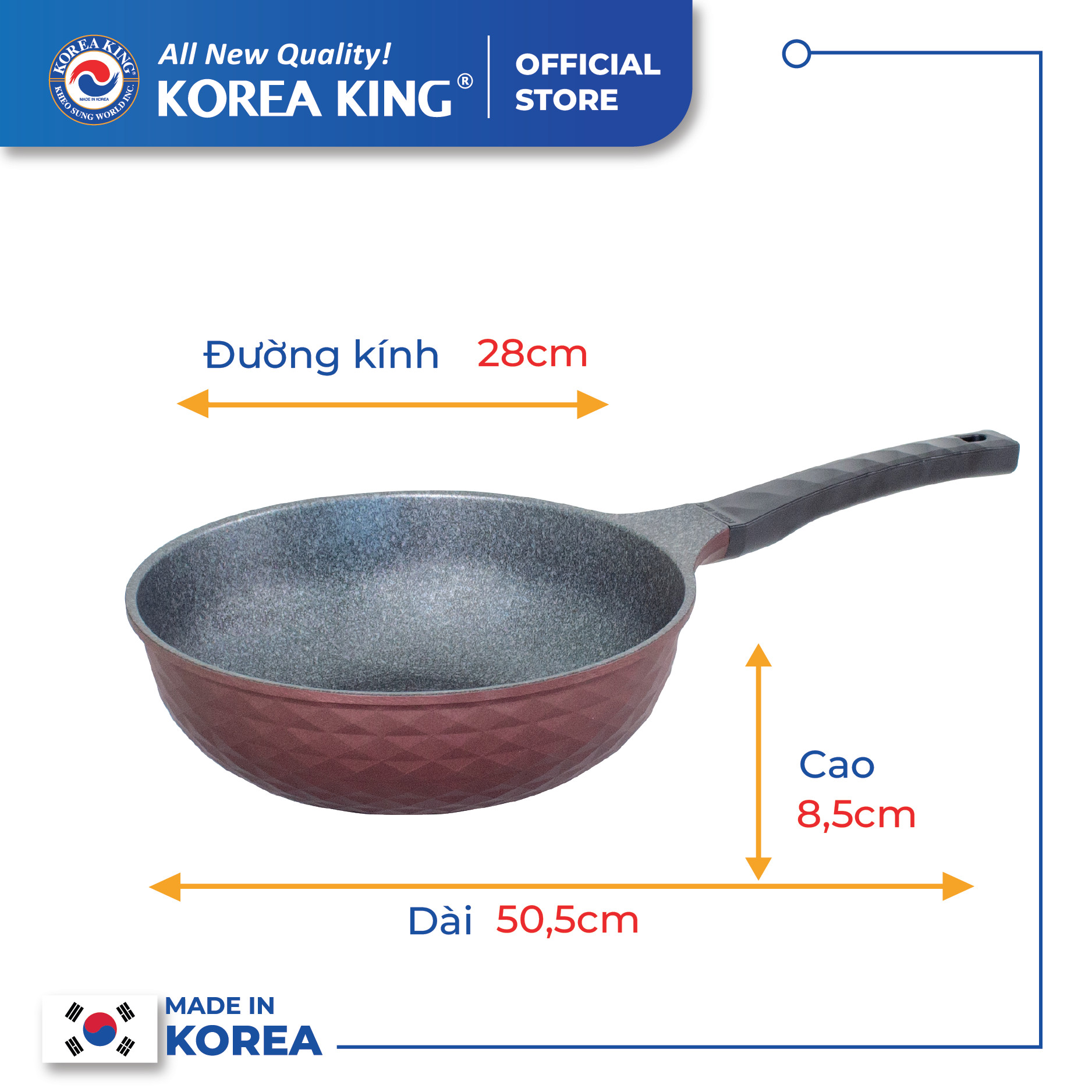 Combo 2 chảo sâu, cạn Diamond Premium Korea King(1 Chảo cạn 20cm và 1 Chảo sâu 28cm)-Hàng chính hãng