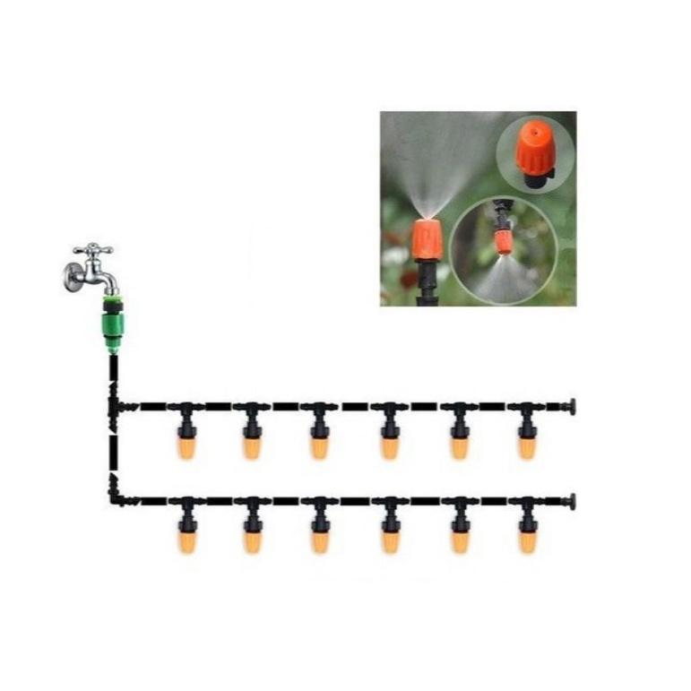 Bộ phun sương 10 béc. nhựa cam 1 hướng 10 m dây sử dụng vòi nước ra đình
