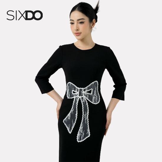 Đầm đen nữ phối nơ ren SIXDO