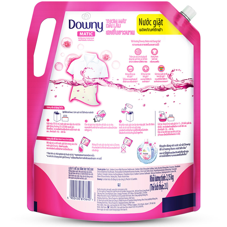 Combo 2 Túi Nước Giặt Downy Vườn Hoa Thơm Ngát Dạng Túi 2.15KG