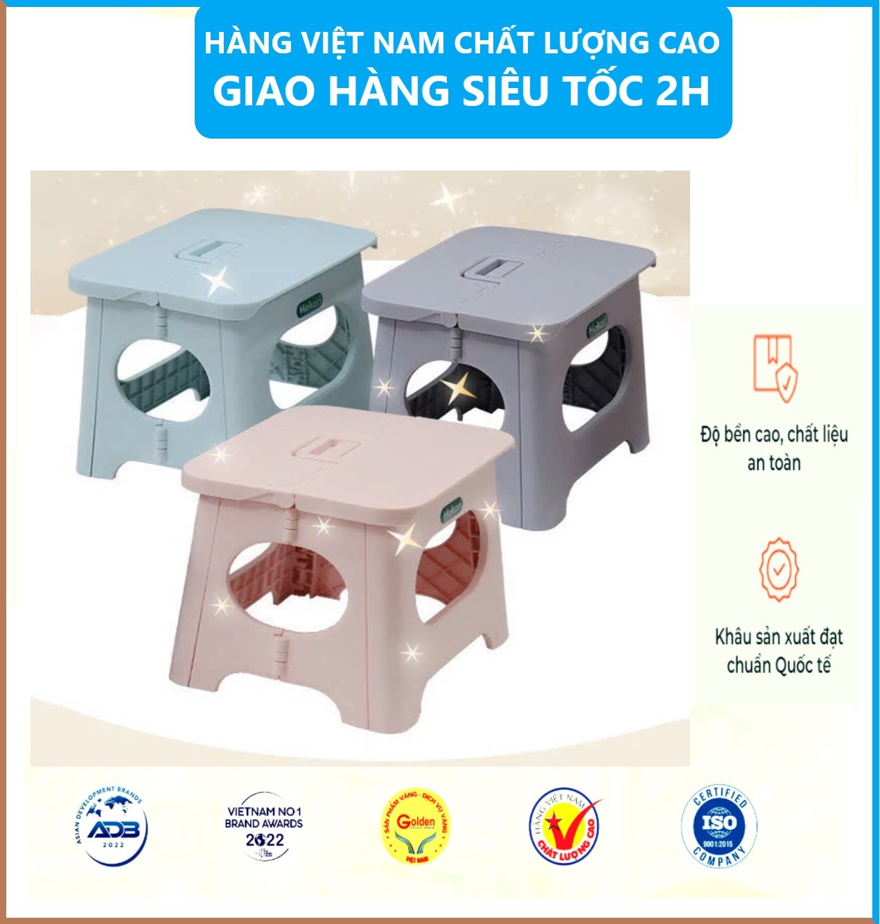 Ghế đẩu gấp gọn Hokori nhựa Việt Nhật - Ghế Đẩu,Ghế Xếp Lùn, Ghế Đẩu Gập Gọn Dễ Dàng Mang Theo Du Lịch Kích Thước Sử Dụng 28x22x23.5 cm- Hàng Việt Nam